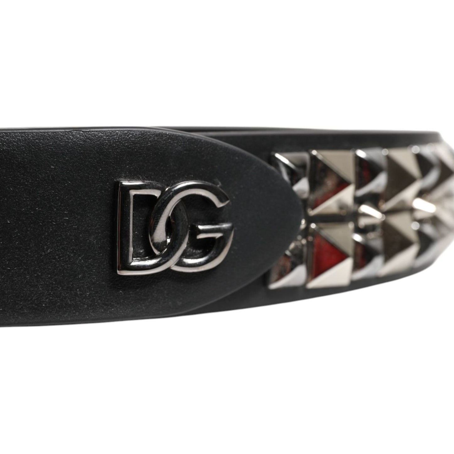 Dolce & Gabbana Black Calf Leather Studded Silver Buckle Belt BEL9438-90