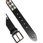Dolce & Gabbana Black Calf Leather Studded Silver Buckle Belt BEL9438-90