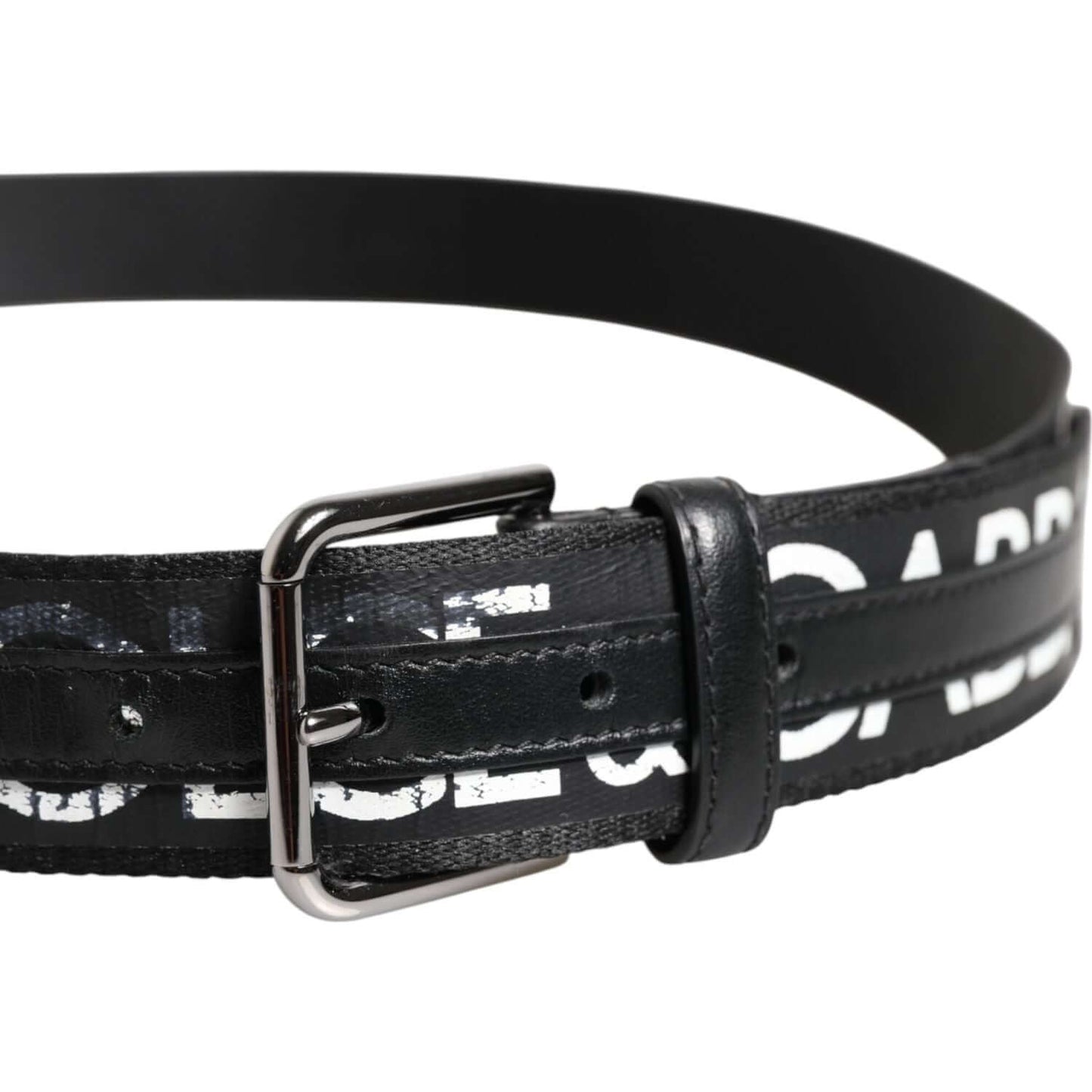 Dolce & Gabbana Black White DG Logo Brass Metal Buckle Belt BEL9440-100