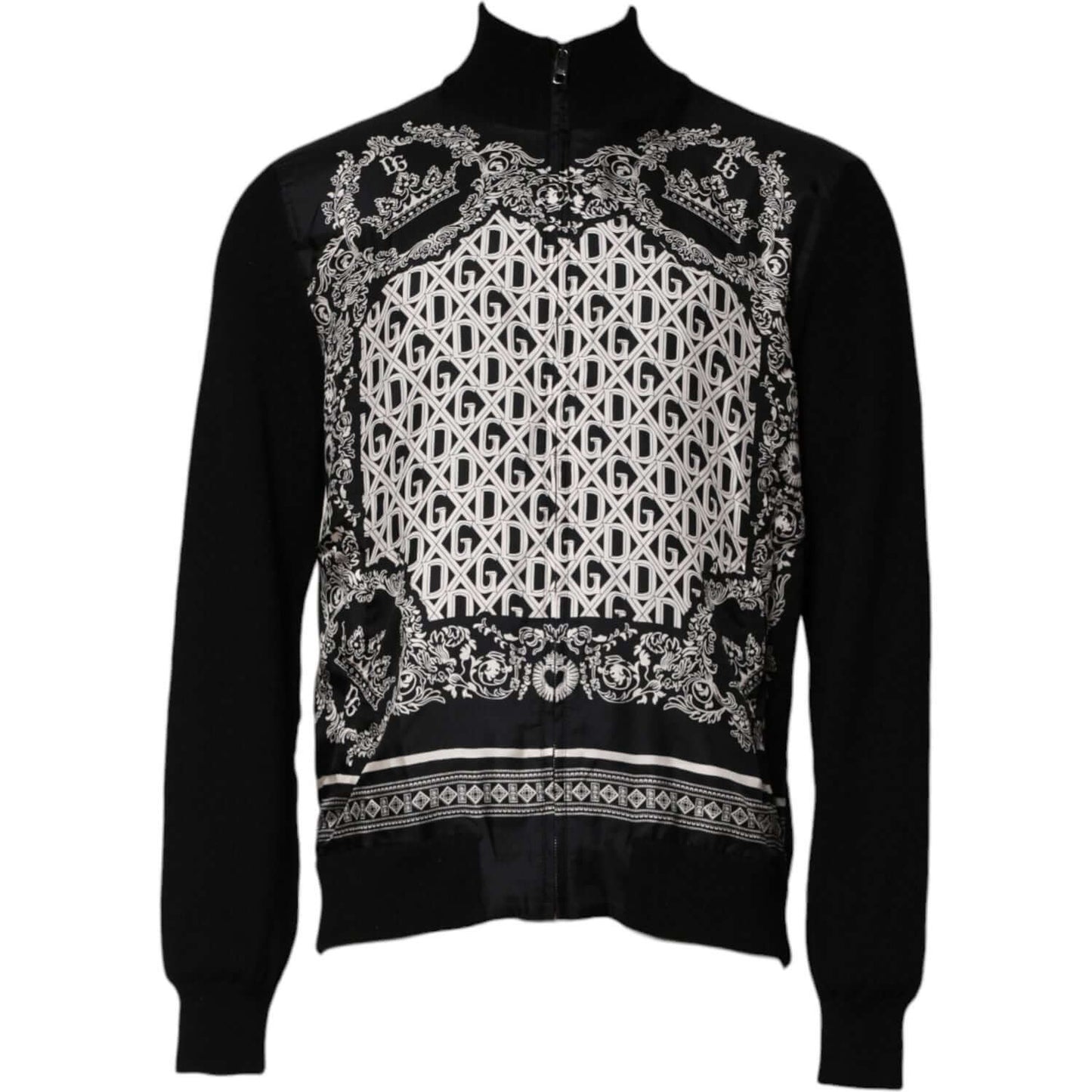 Dolce & Gabbana Black White Bandana Print Full Zip Sweater TSH90603-54
