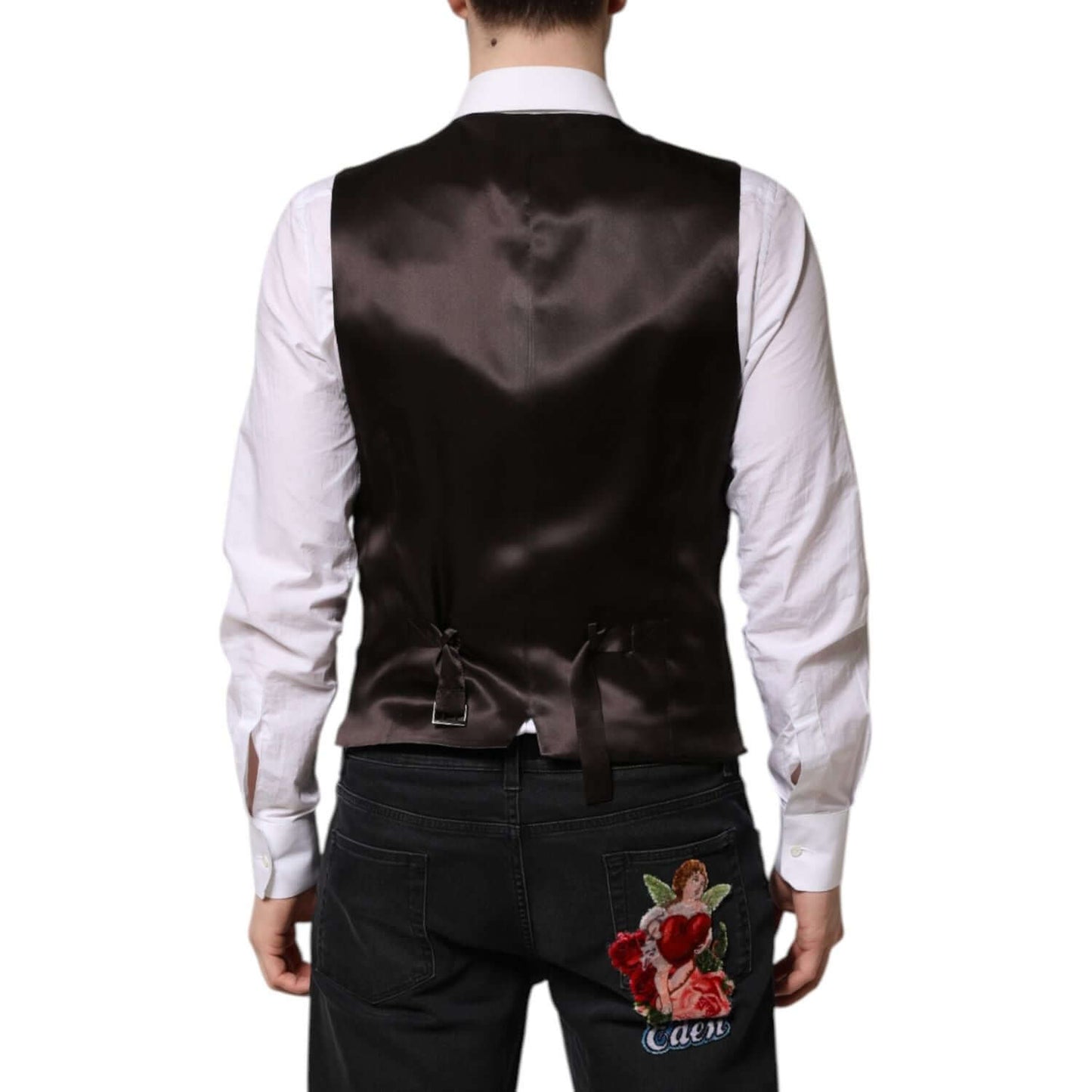 Dolce & Gabbana Black Stripes Wool Formal Men Waistcoat Vest TSH90461-48