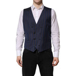 Dolce & Gabbana Blue Stripes Wool Formal Men Waistcoat Vest TSH90464-52