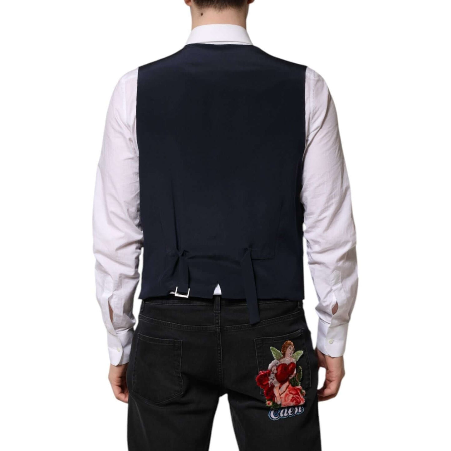 Dolce & Gabbana Blue Stripes Wool Formal Men Waistcoat Vest TSH90464-52