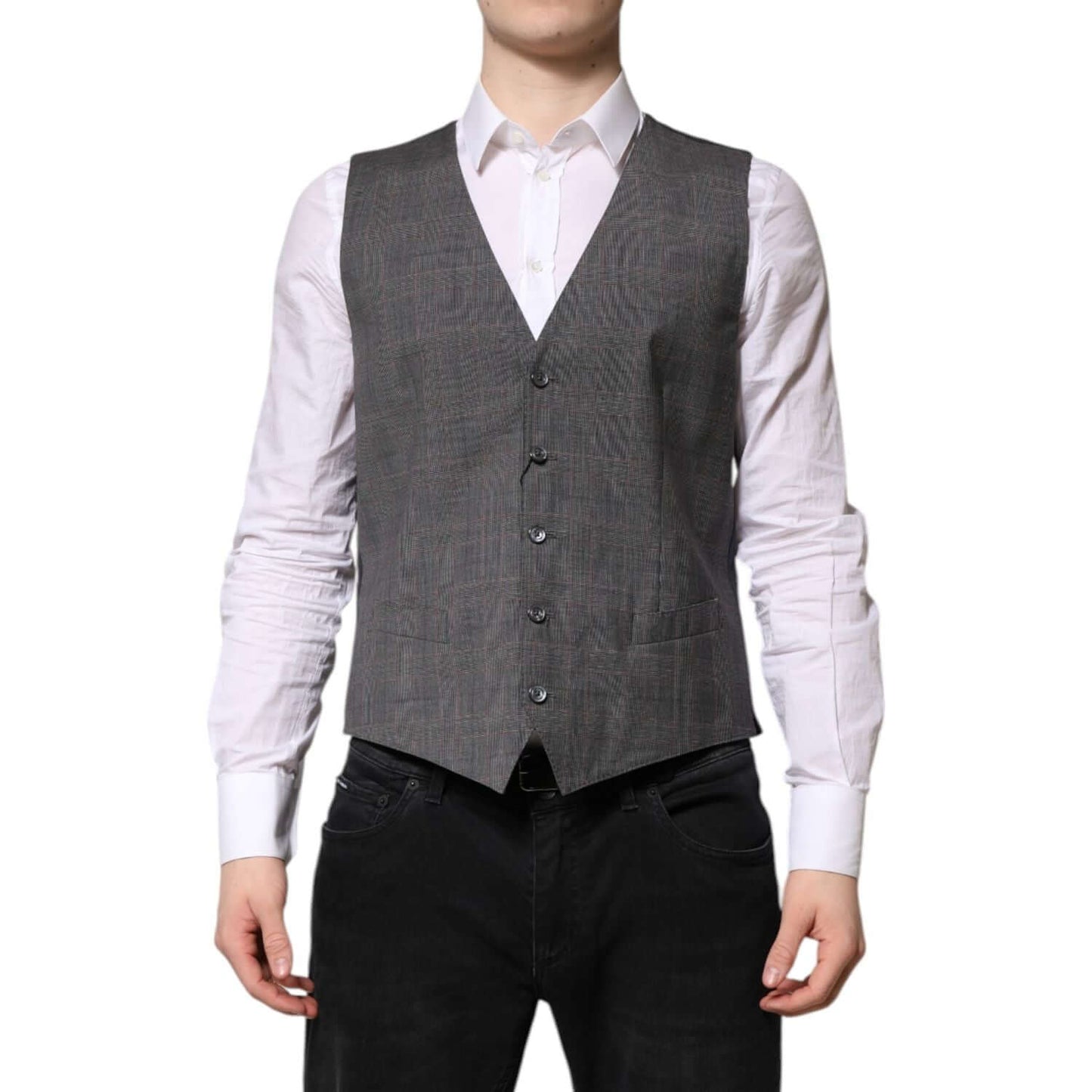 Dolce & Gabbana Gray Plaid Wool Formal Dress Waistcoat Vest TSH90474-44