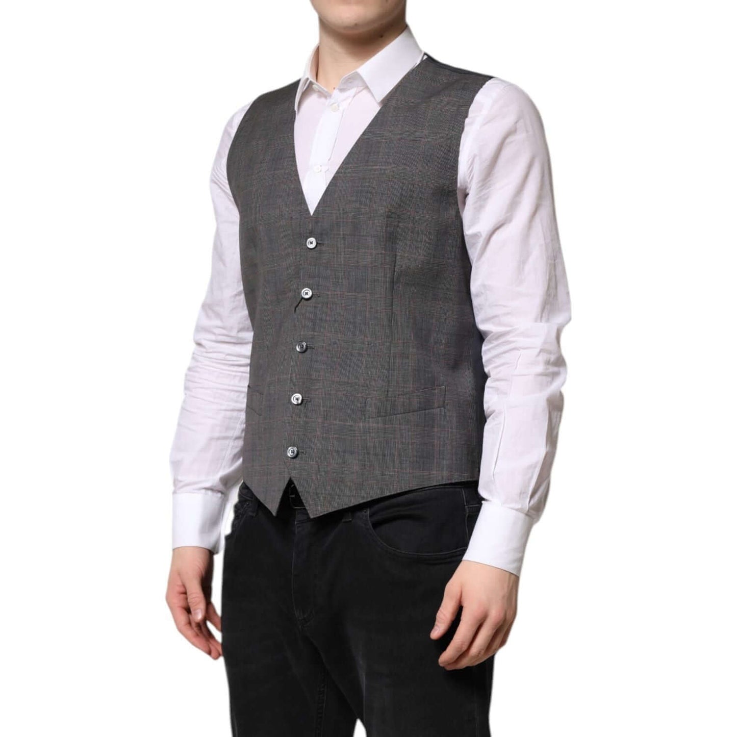 Dolce & Gabbana Gray Plaid Wool Formal Dress Waistcoat Vest TSH90474-44