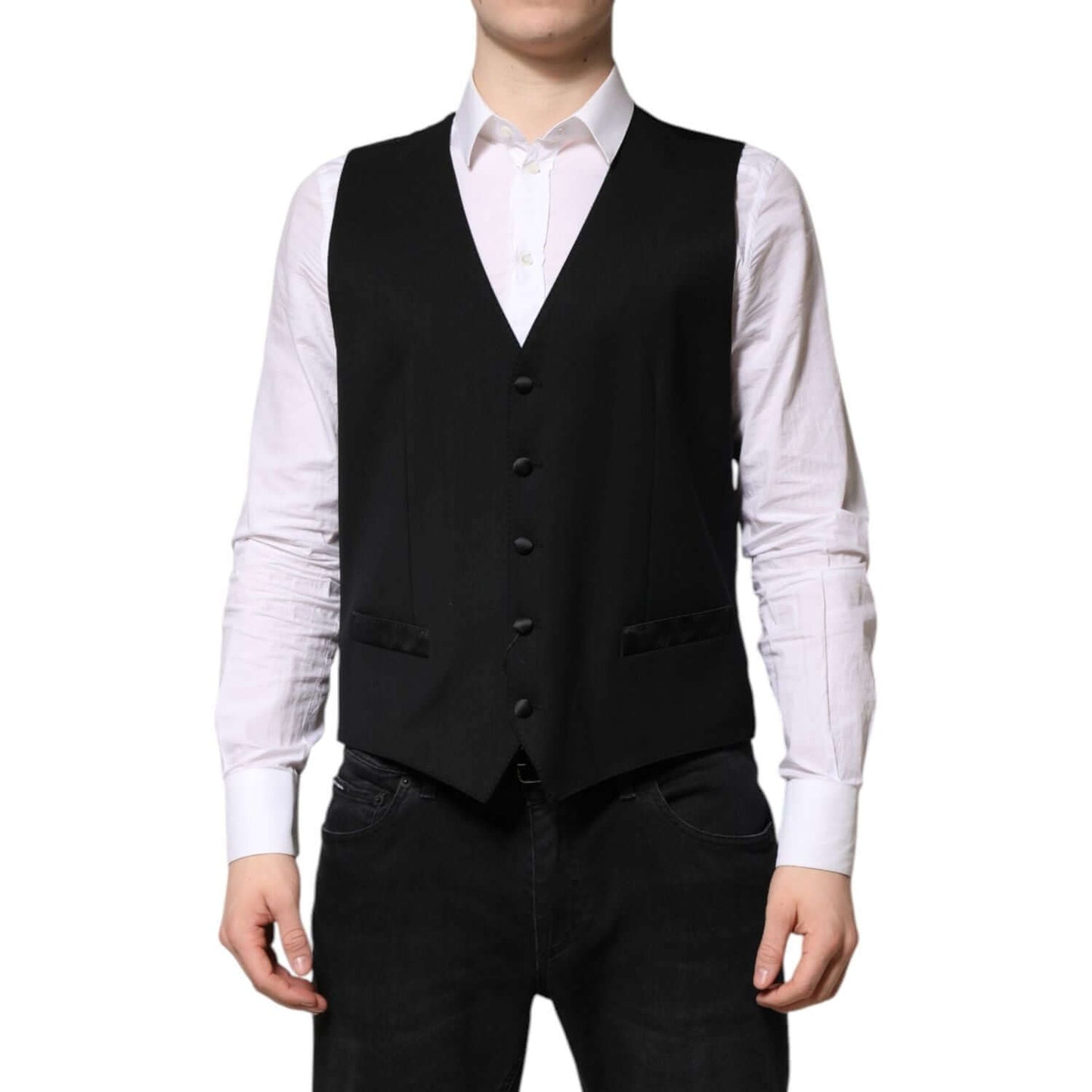 Dolce & Gabbana Black Wool Dress Formal Men Waistcoat Vest TSH90475-48