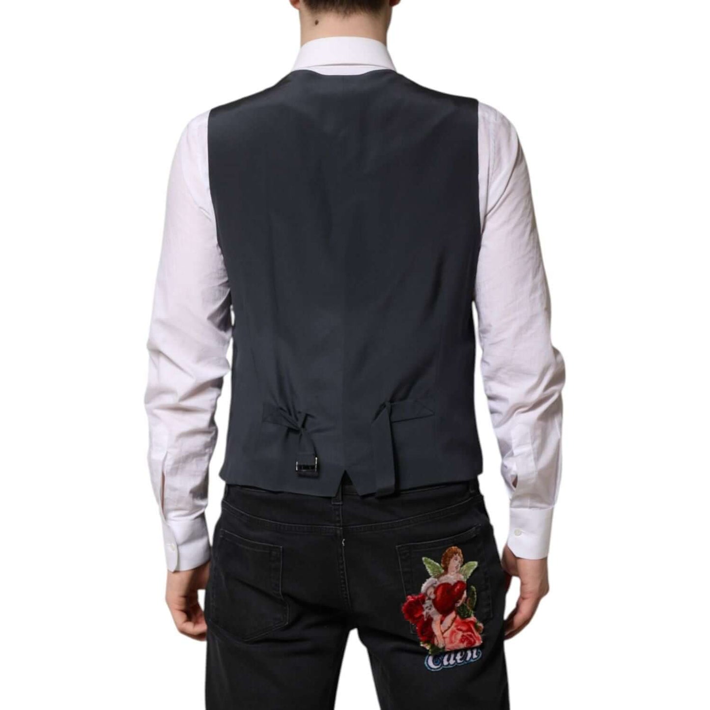 Dolce & Gabbana Gray Plaid Wool Formal Dress Waistcoat Vest TSH90474-44
