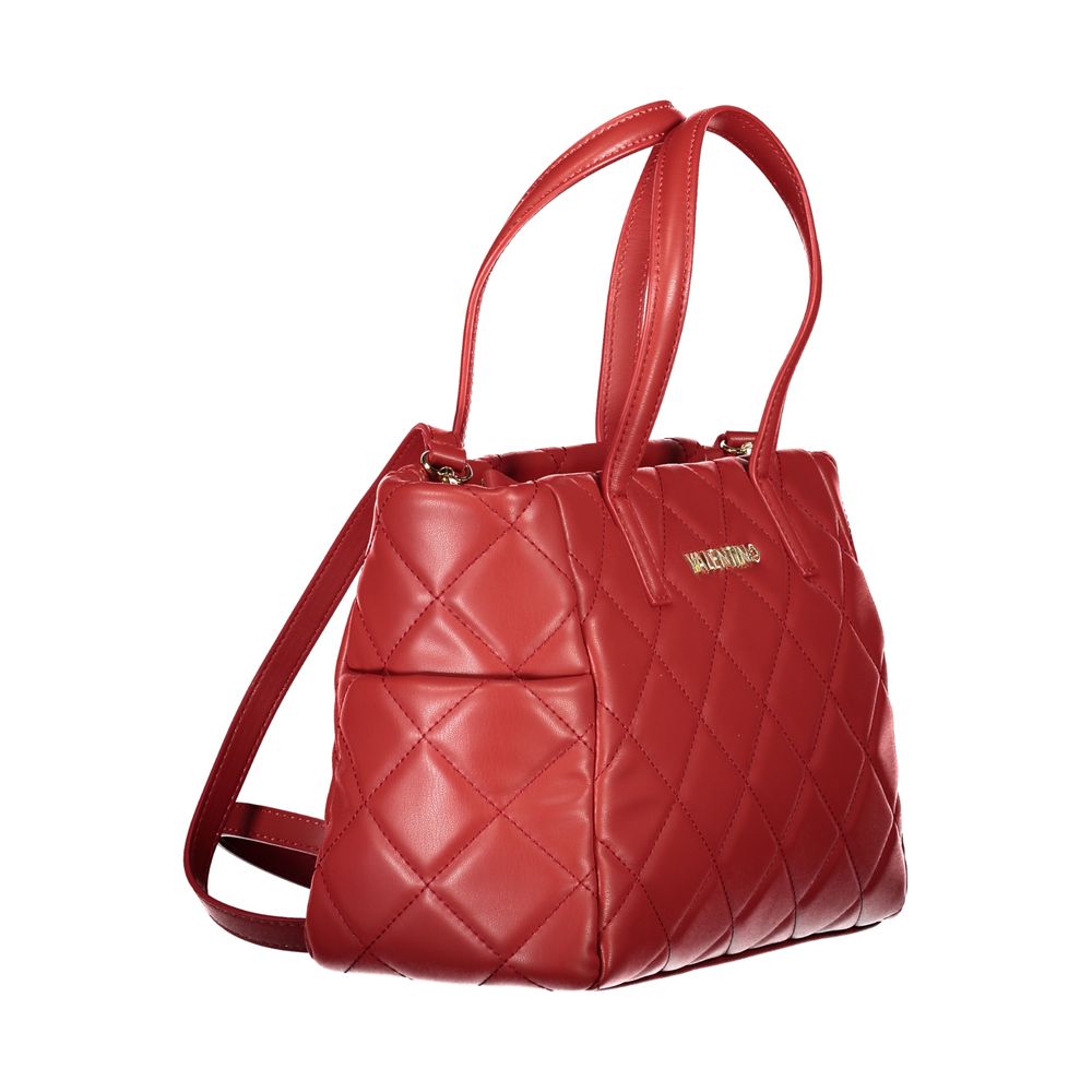 Mario Valentino Red Polyethylene Handbag with handles and adjustable strap featuring quilted design and logo.