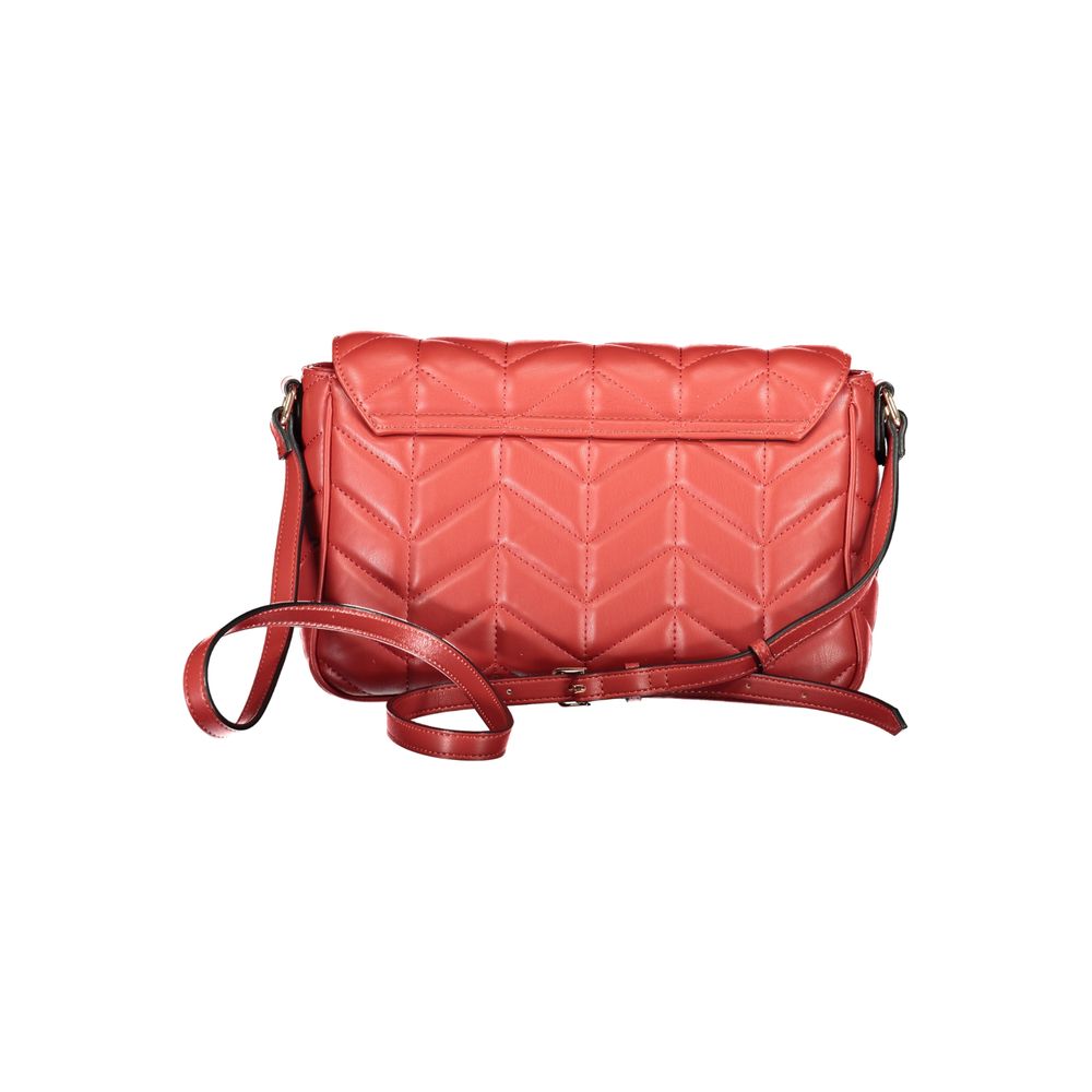 Mario Valentino Red Polyethylene Handbag with adjustable strap, internal pockets, and zip closure. Stylish eco-friendly design.