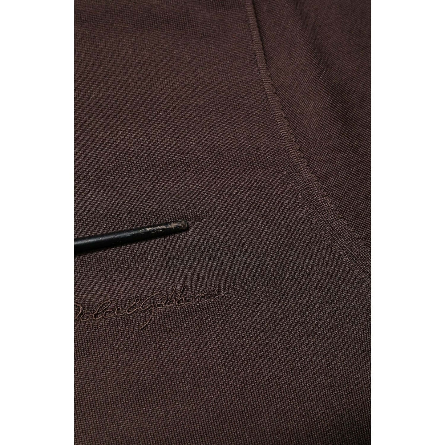 Dolce & Gabbana Brown Silk Logo Embroidery Crew Neck T-shirt TSH90516-48