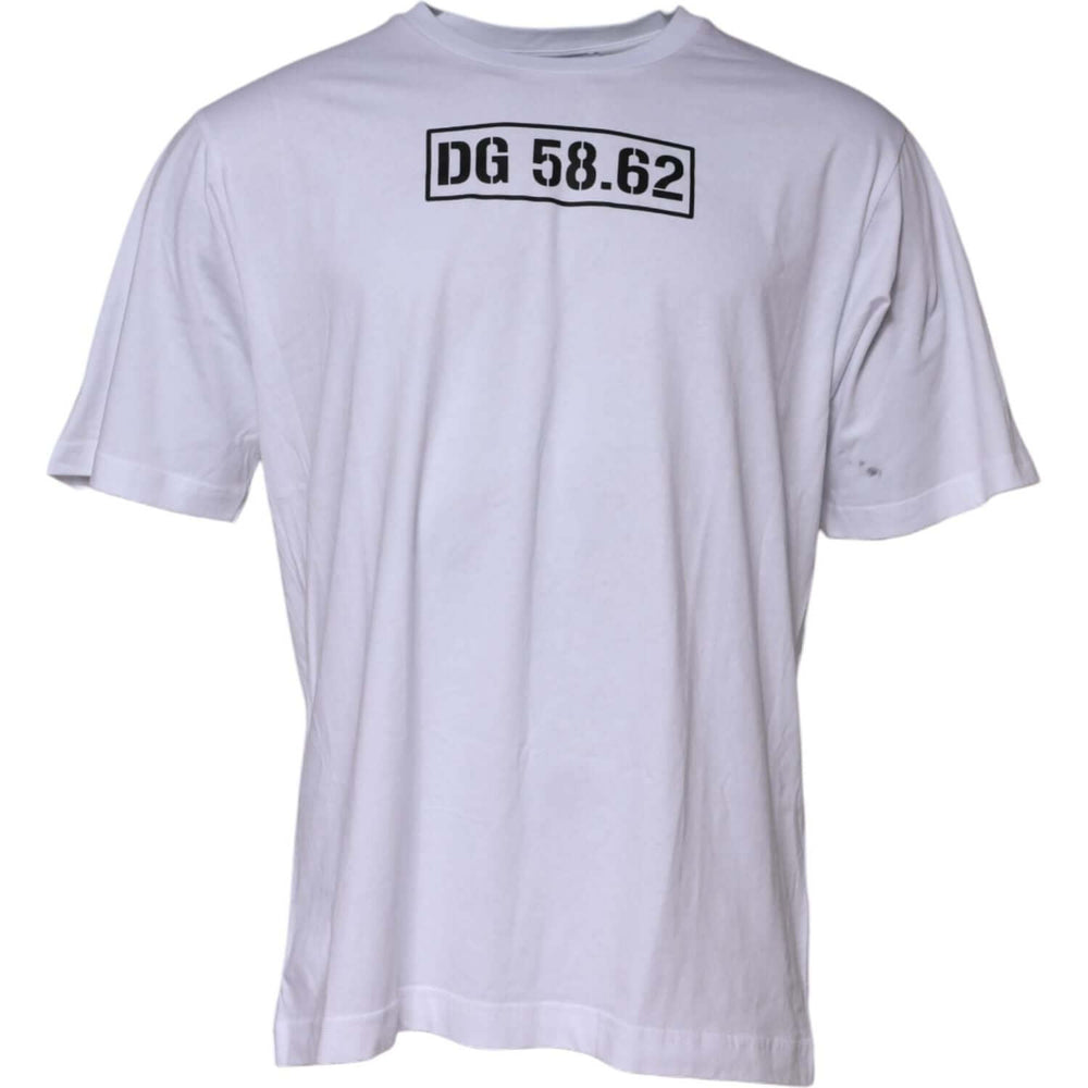 Dolce & Gabbana White Cotton Logo Print Crew Neck T-shirt TSH90616-52