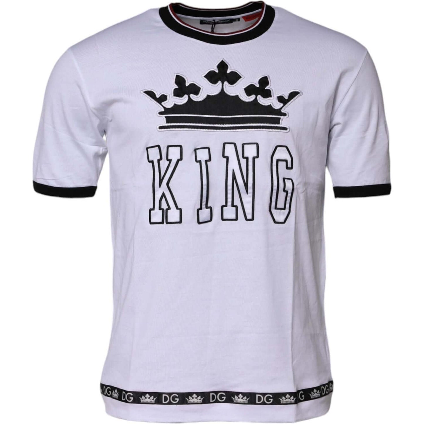 Dolce & Gabbana White Cotton Crown King Embroidery T-shirt TSH90630-44