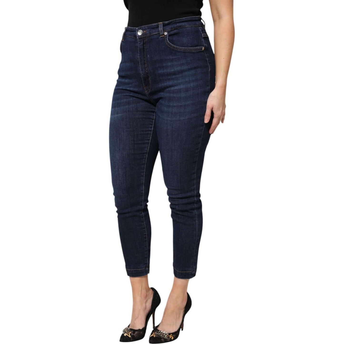 Dolce & Gabbana Blue Cotton High Waisted Cropped Denim Jeans PAN76165-44