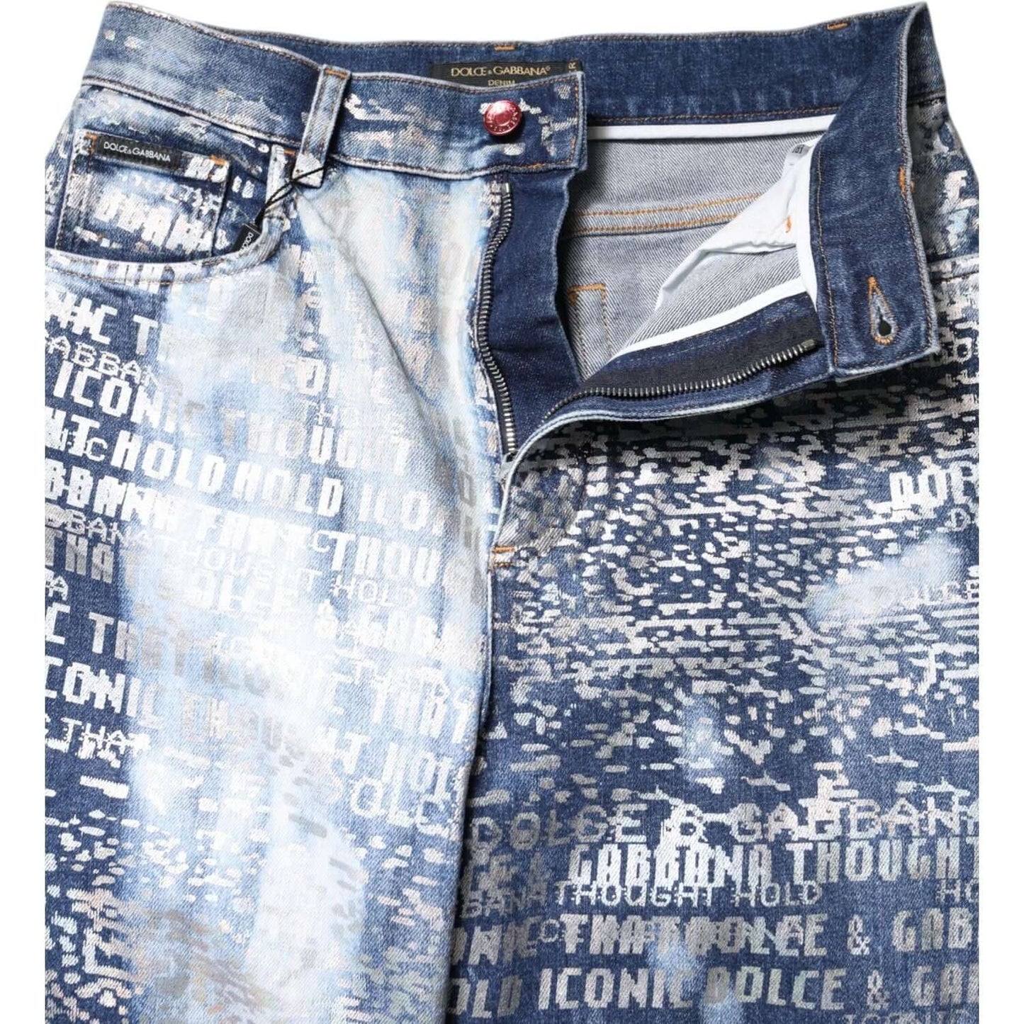 Dolce & Gabbana Blue Washed Print High Waist Denim Jeans PAN76303-36