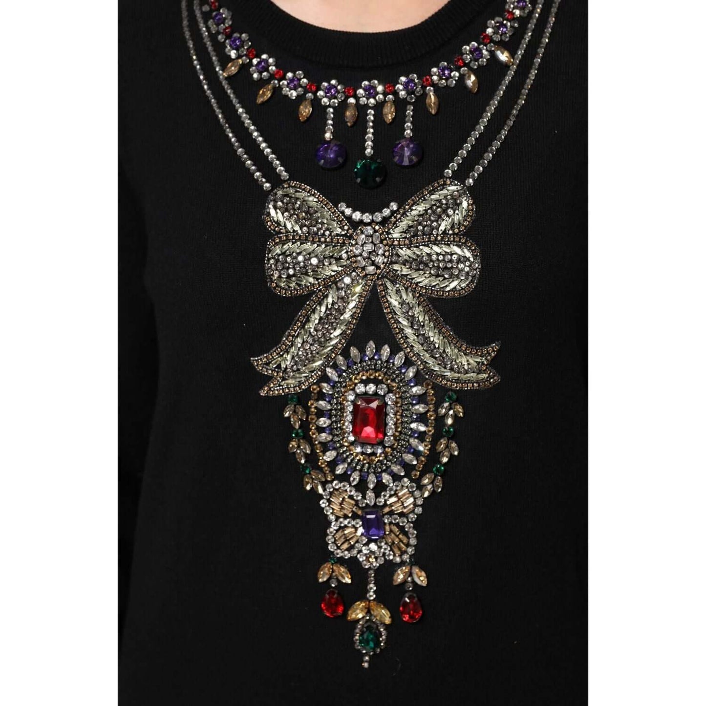 Dolce & Gabbana Black Cashmere Crystal Embellished Sweater TSH90484-36