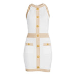 Balmain White Viscose Women Dress with Faux Gold Buttons BA-15441-IT38|XS