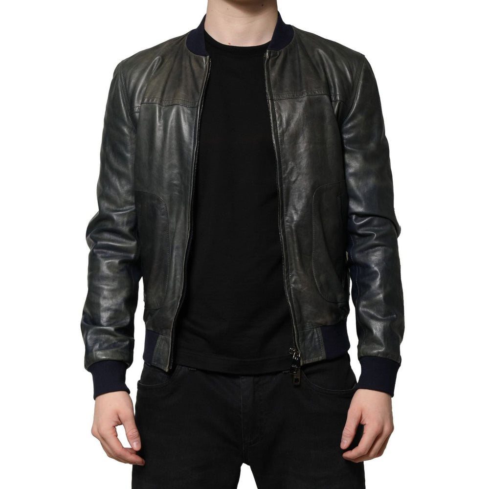 Dolce & Gabbana Black Lambskin Leather Biker Full Zip Jacket JKT41455-48