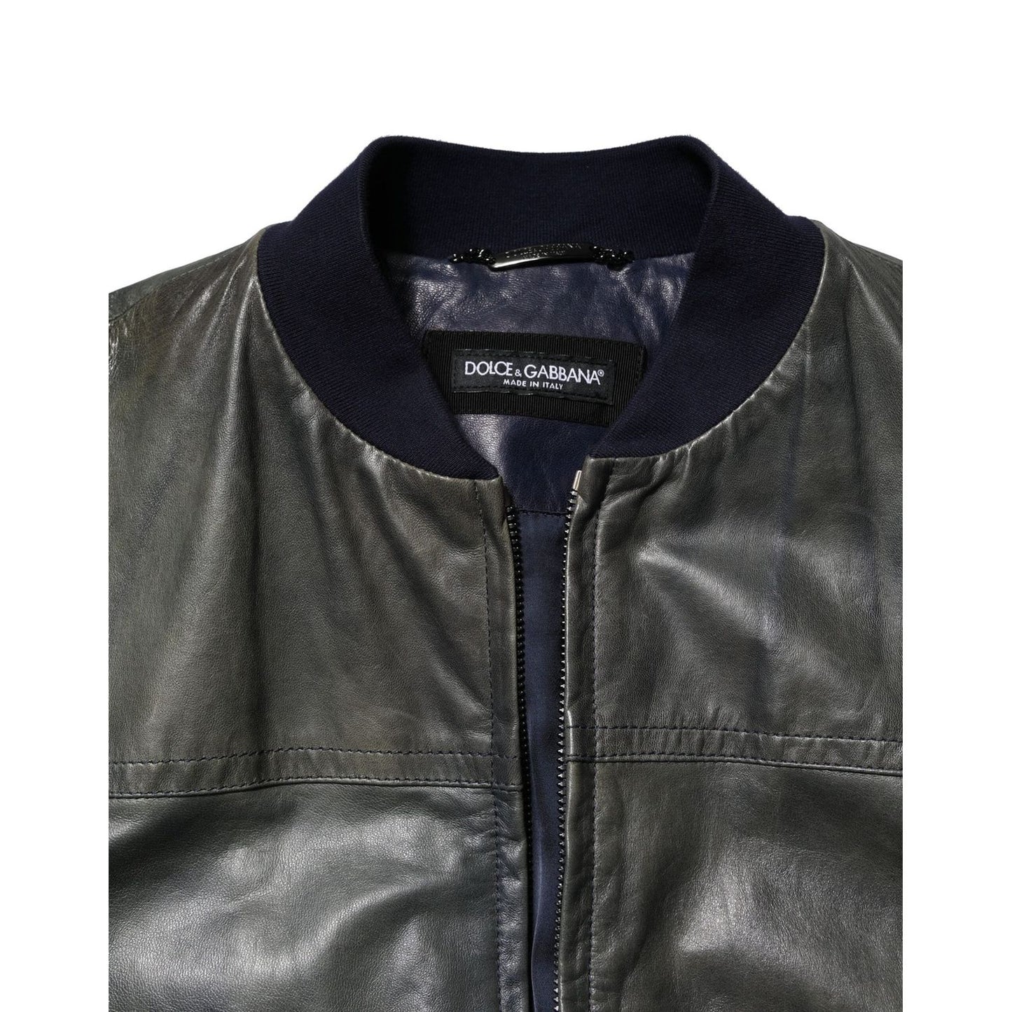 Dolce & Gabbana Black Lambskin Leather Biker Full Zip Jacket JKT41455-48