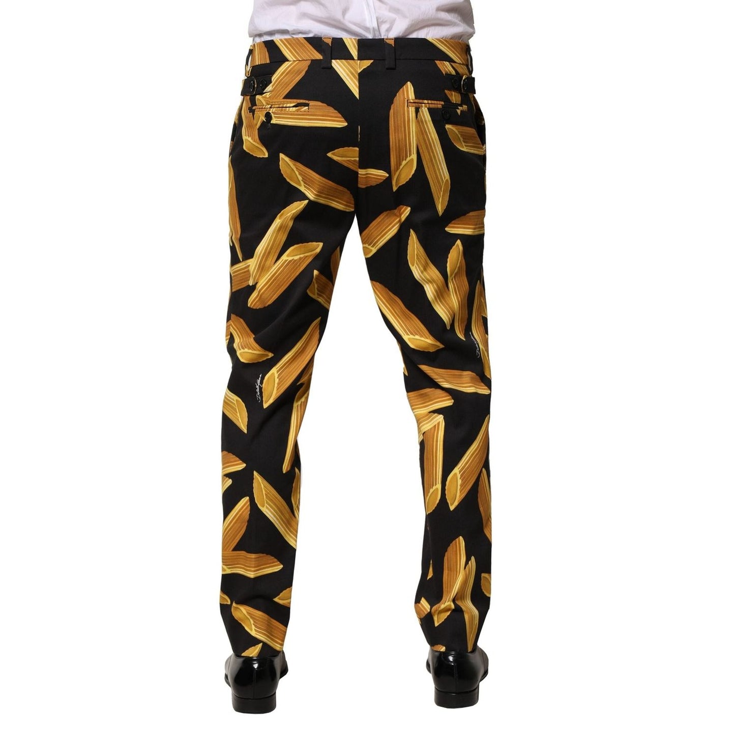 Dolce & Gabbana Black Pasta Print Tapered Men Pants PAN76443-44