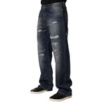 Dolce & Gabbana Blue Washed Tattered Cotton Men Jeans PAN76449-46