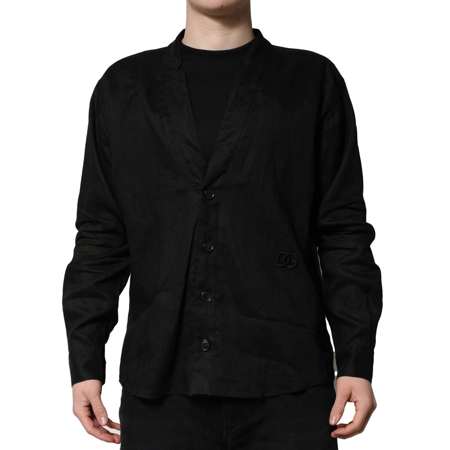 Dolce & Gabbana Black Linen Long Sleeves Men Casual Shirt TSH90680-38