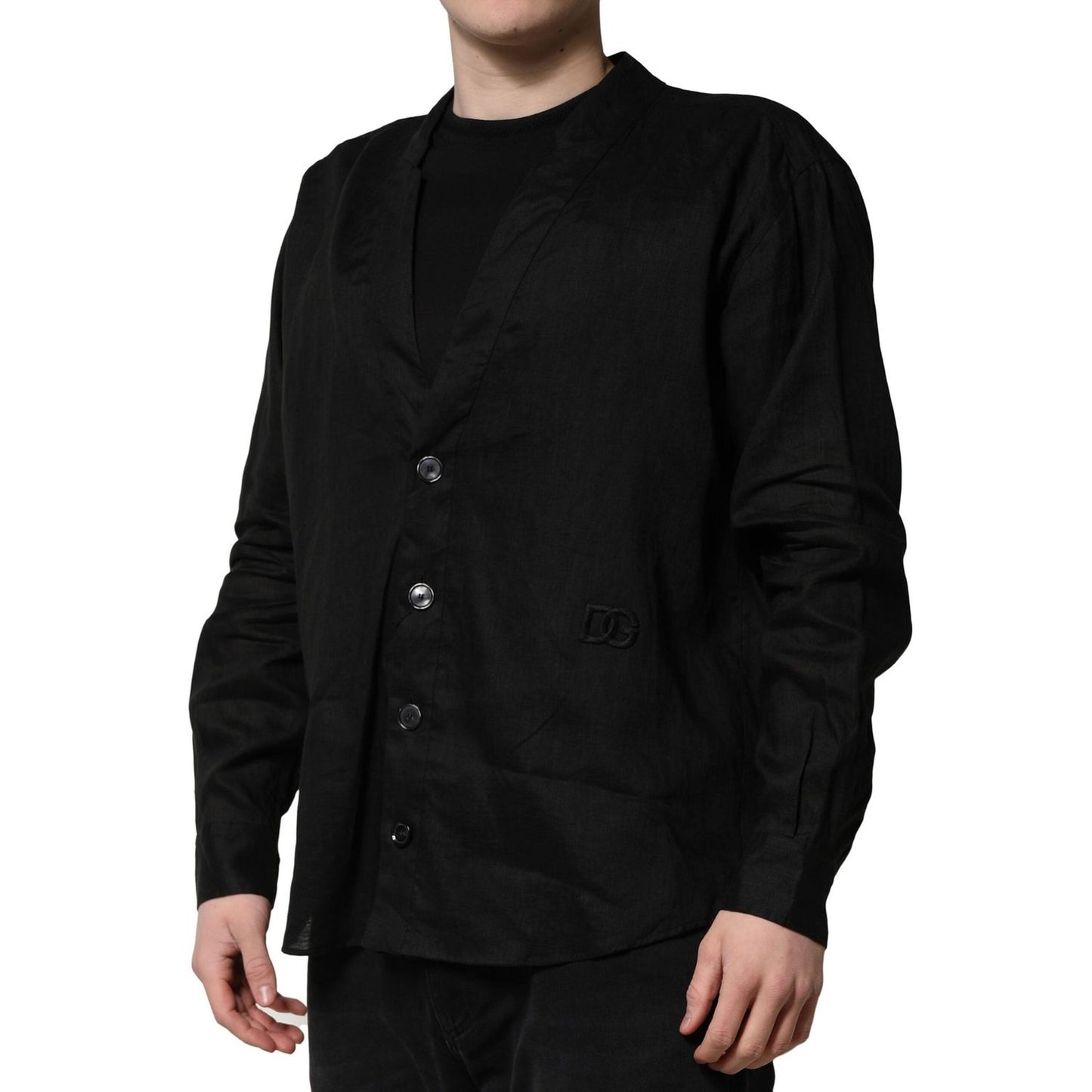 Dolce & Gabbana Black Linen Long Sleeves Men Casual Shirt TSH90680-38