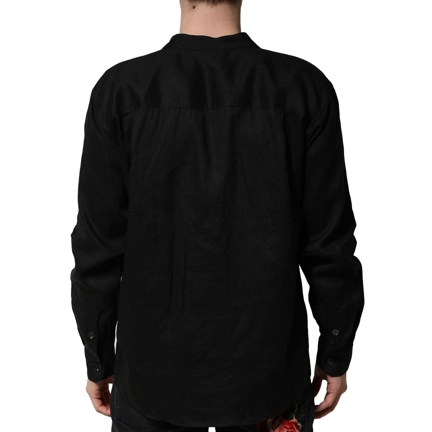 Dolce & Gabbana Black Linen Long Sleeves Men Casual Shirt TSH90680-38