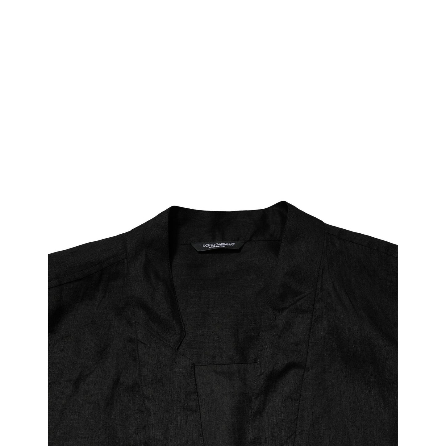 Dolce & Gabbana Black Linen Long Sleeves Men Casual Shirt TSH90680-38