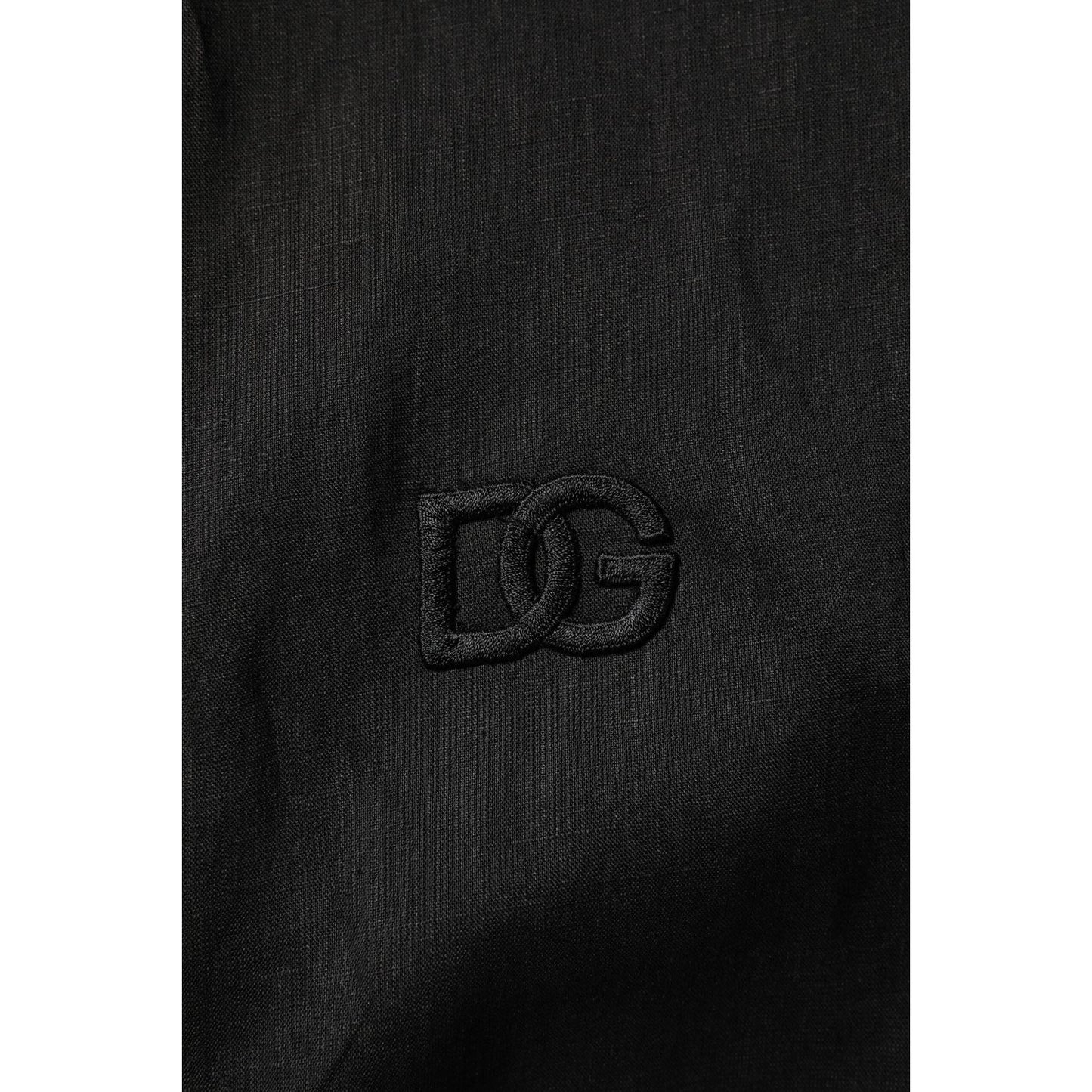 Dolce & Gabbana Black Linen Long Sleeves Men Casual Shirt TSH90680-38