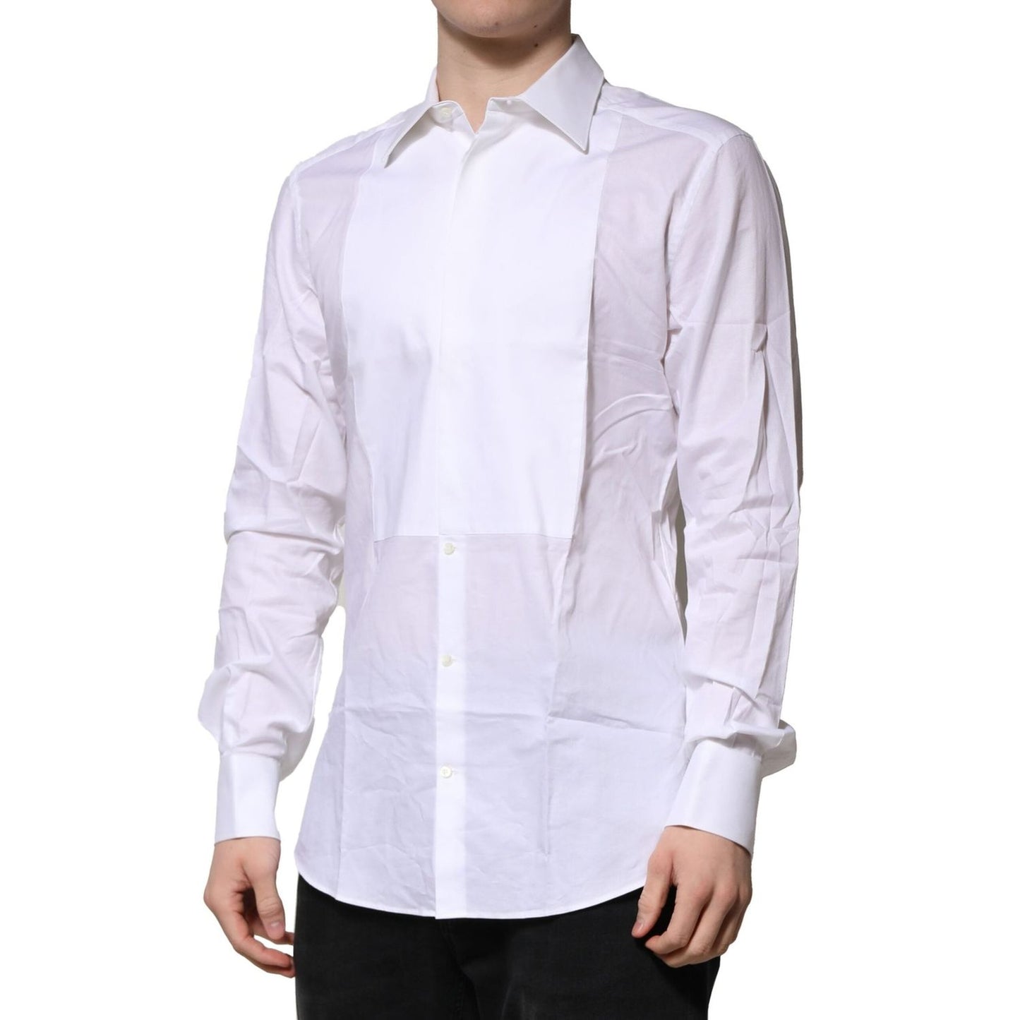 Dolce & Gabbana White Bib Cotton Poplin GOLD Men Formal Shirt TSH906801-38