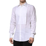 Dolce & Gabbana White Bib Cotton Poplin GOLD Men Formal Shirt TSH906801-38