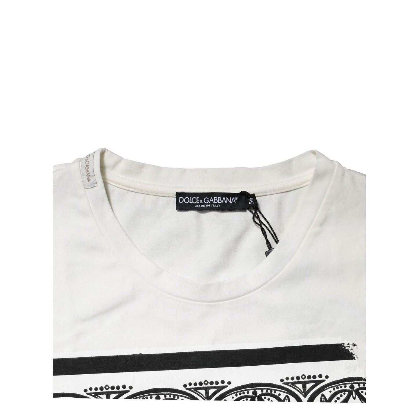 Dolce & Gabbana White Bandana Cotton Men Crew Neck T-shirt TSH90574-56