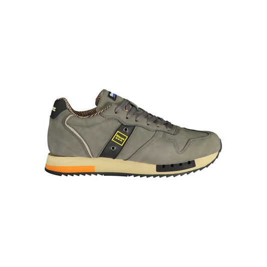 Blauer Gray Polyethylene Men Sneaker with dynamic laces and striking details, featuring the iconic Blauer logo, side view.