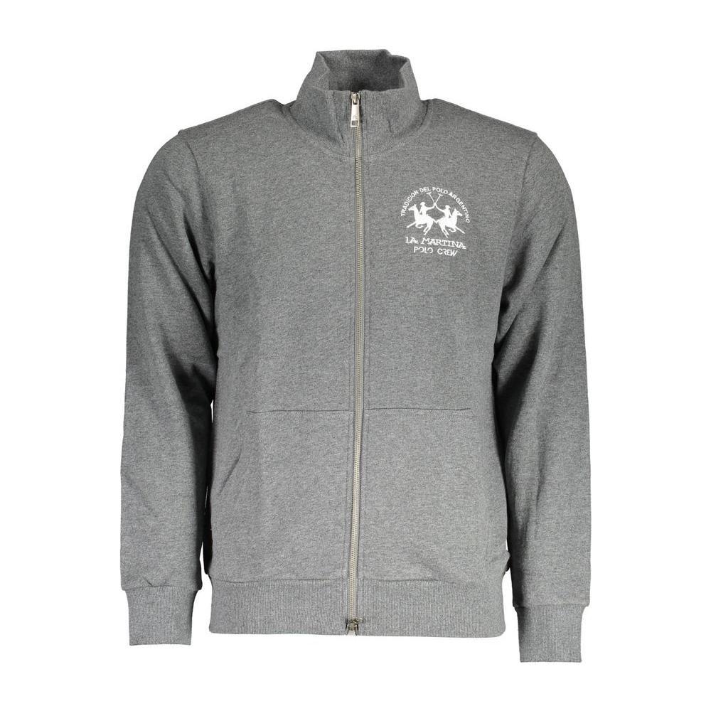 La Martina Gray Cotton Men Sweater LA-17140-S