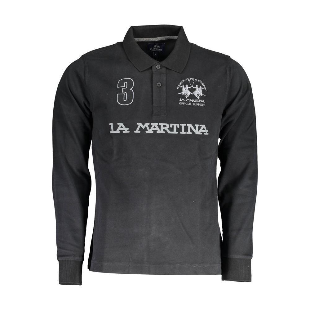 La Martina Black Cotton Men Polo Shirt LA-17145-M