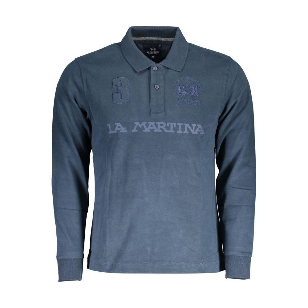 La Martina Blue Cotton Men Polo Shirt LA-37337-L