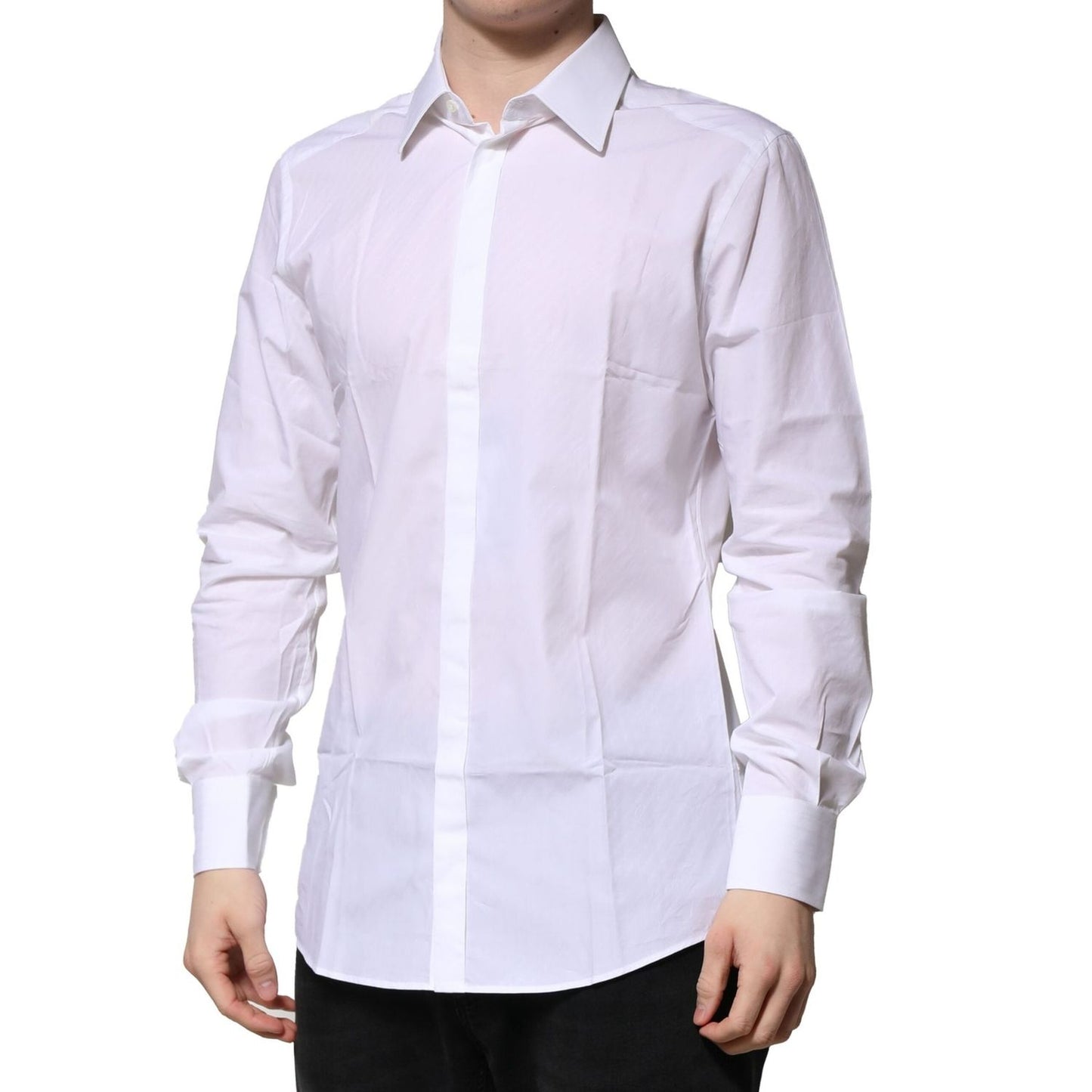 Dolce & Gabbana White Cotton Long Sleeves GOLD Formal Shirt TSH906829-37