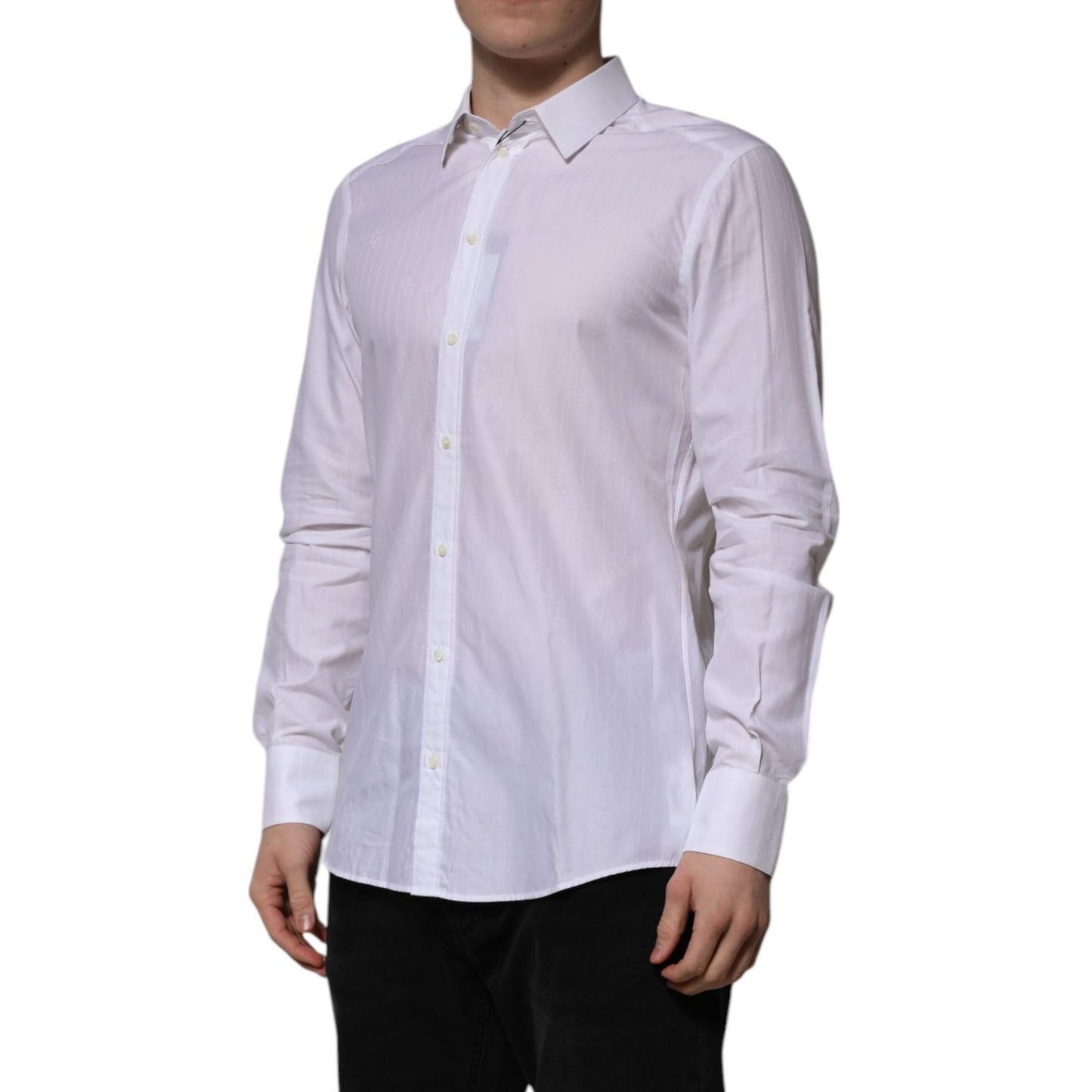 Dolce & Gabbana White Cotton MARTINI Long Sleeve Formal Shirt TSH906852-40