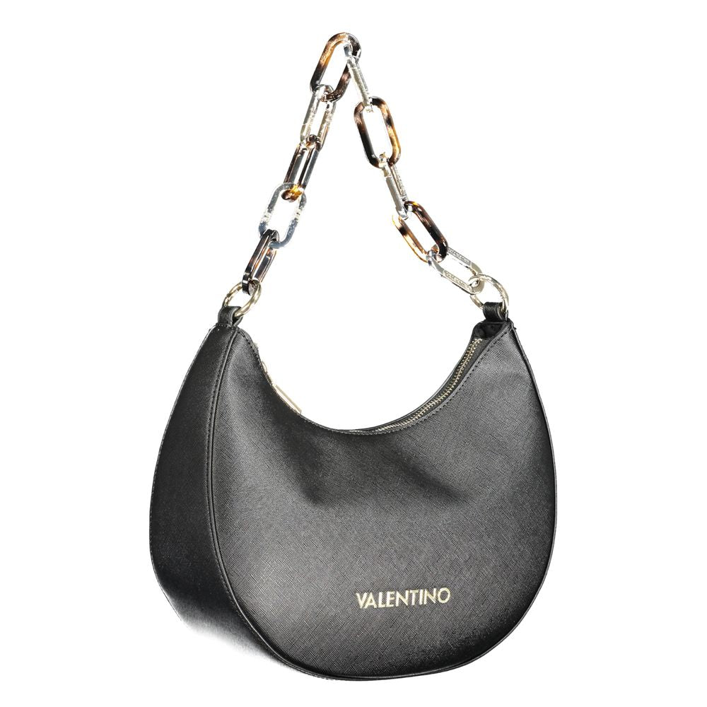 Mario Valentino Black Polyethylene Handbag with removable chain shoulder handle and logo.