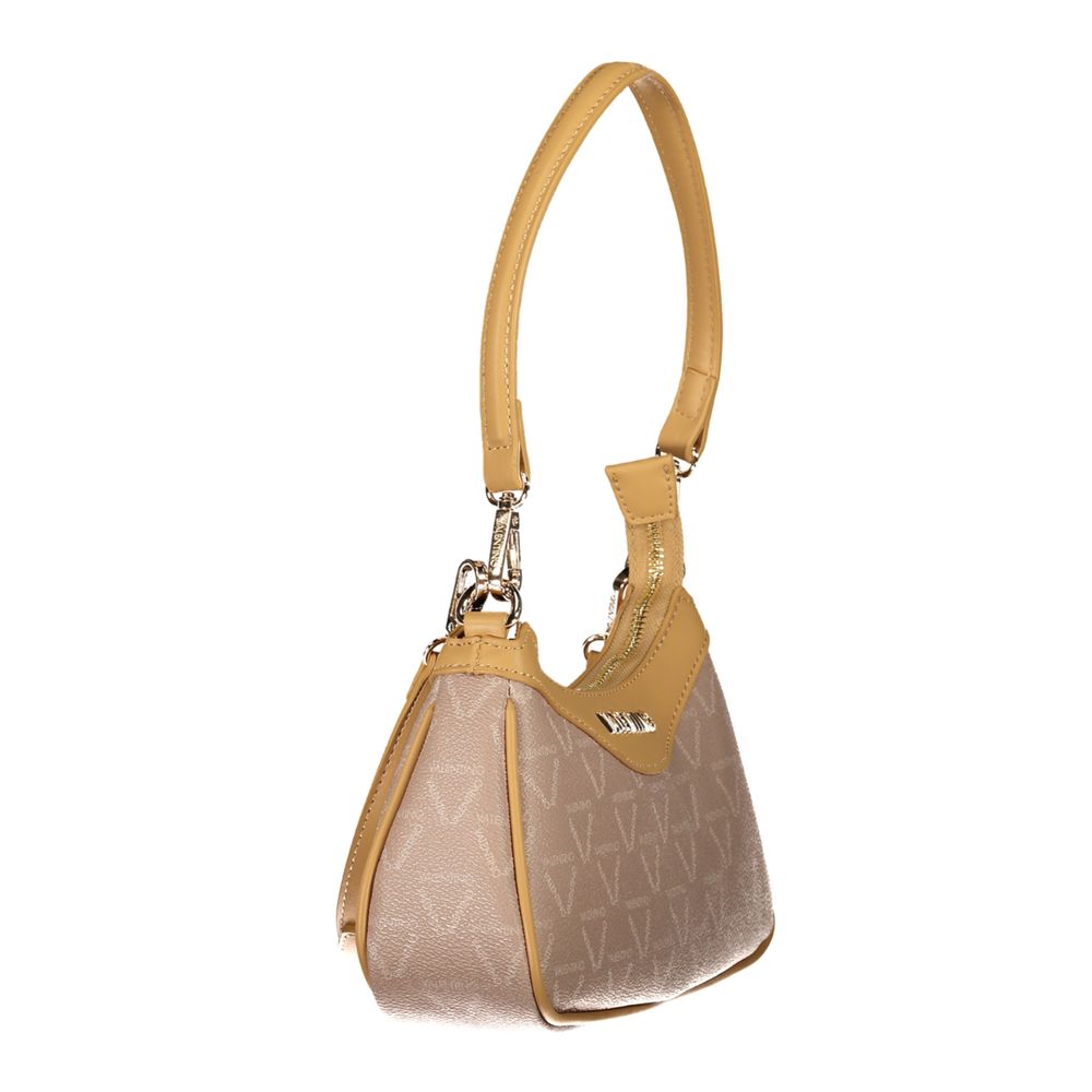 Mario Valentino Beige Polyethylene Handbag with adjustable shoulder strap and zipper, featuring contrasting details and logo design.