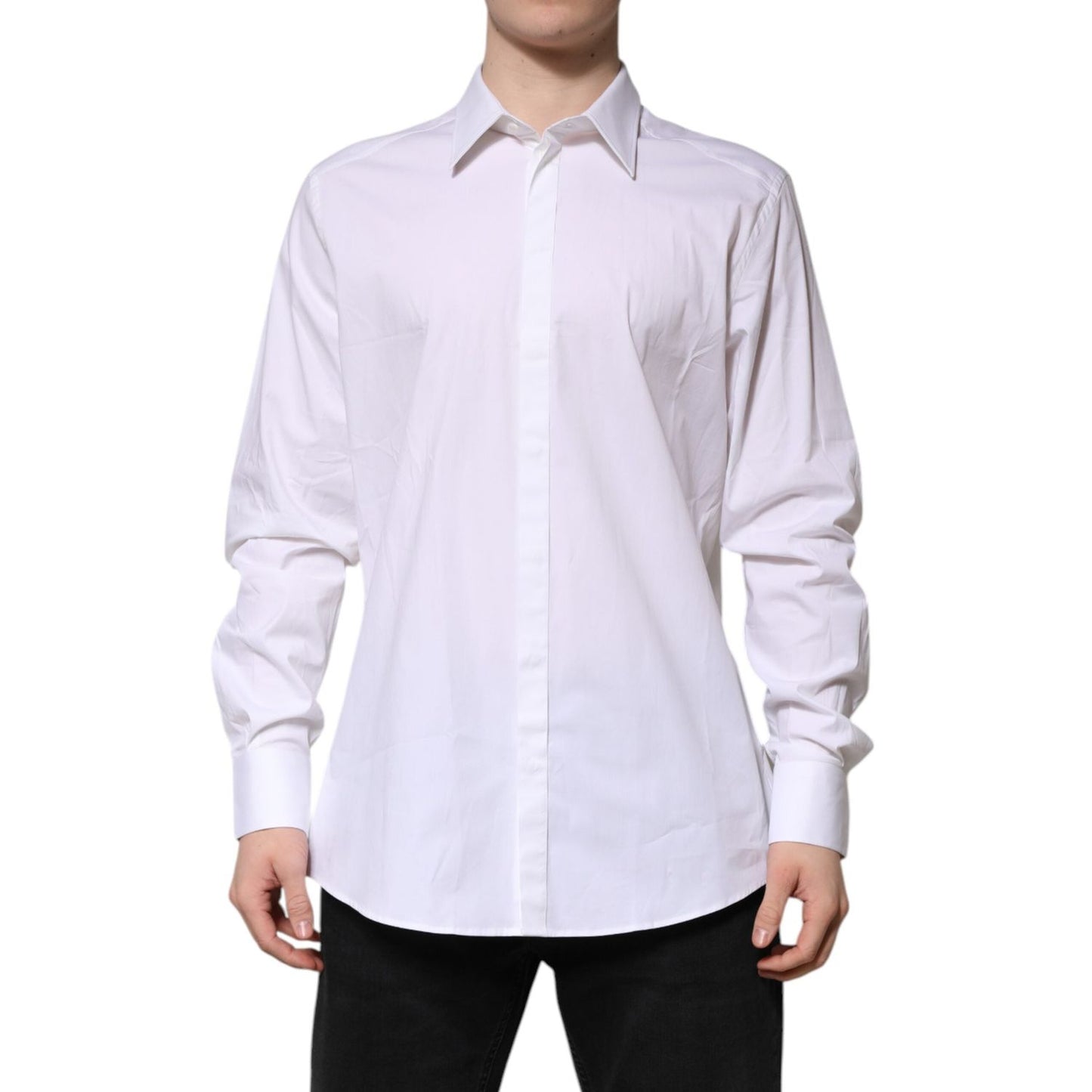Dolce & Gabbana White MARTINI Long Sleeve Dress Formal Shirt TSH906872-43
