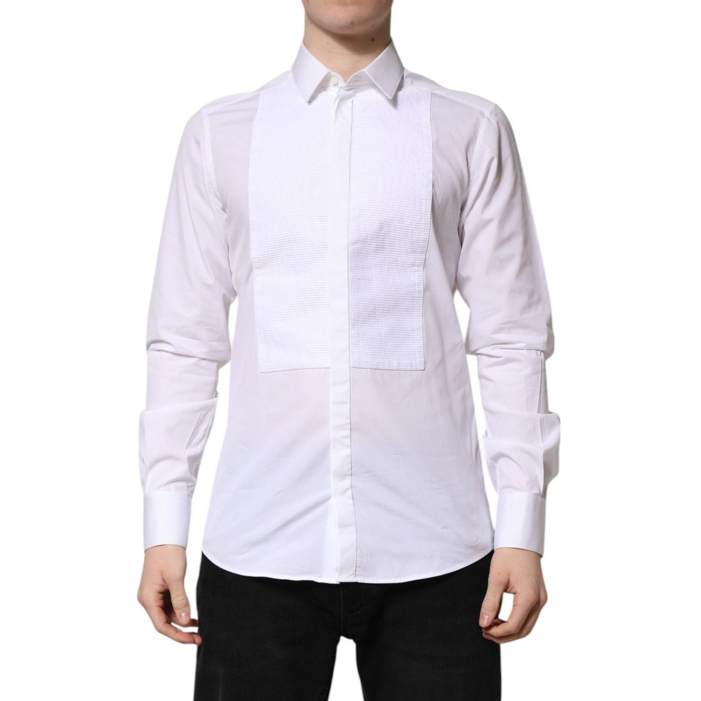 Dolce & Gabbana White GOLD Cotton Bib Dress Formal Shirt TSH906900-40