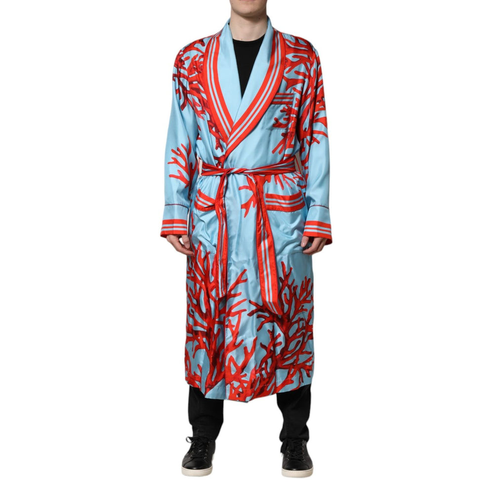 Dolce & Gabbana Blue Red Coral Print Wrap Robe Coat Jacket JKT41449-48