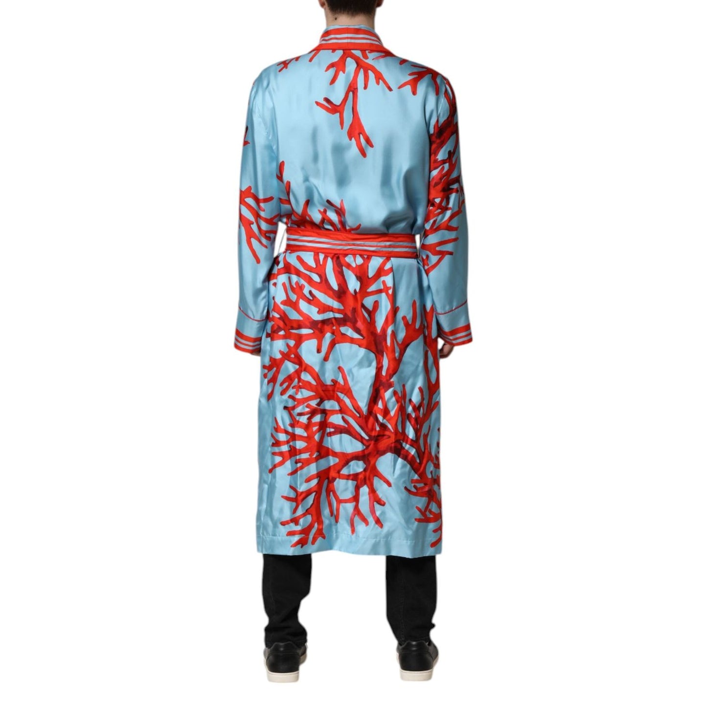 Dolce & Gabbana Blue Red Coral Print Wrap Robe Coat Jacket JKT41449-48