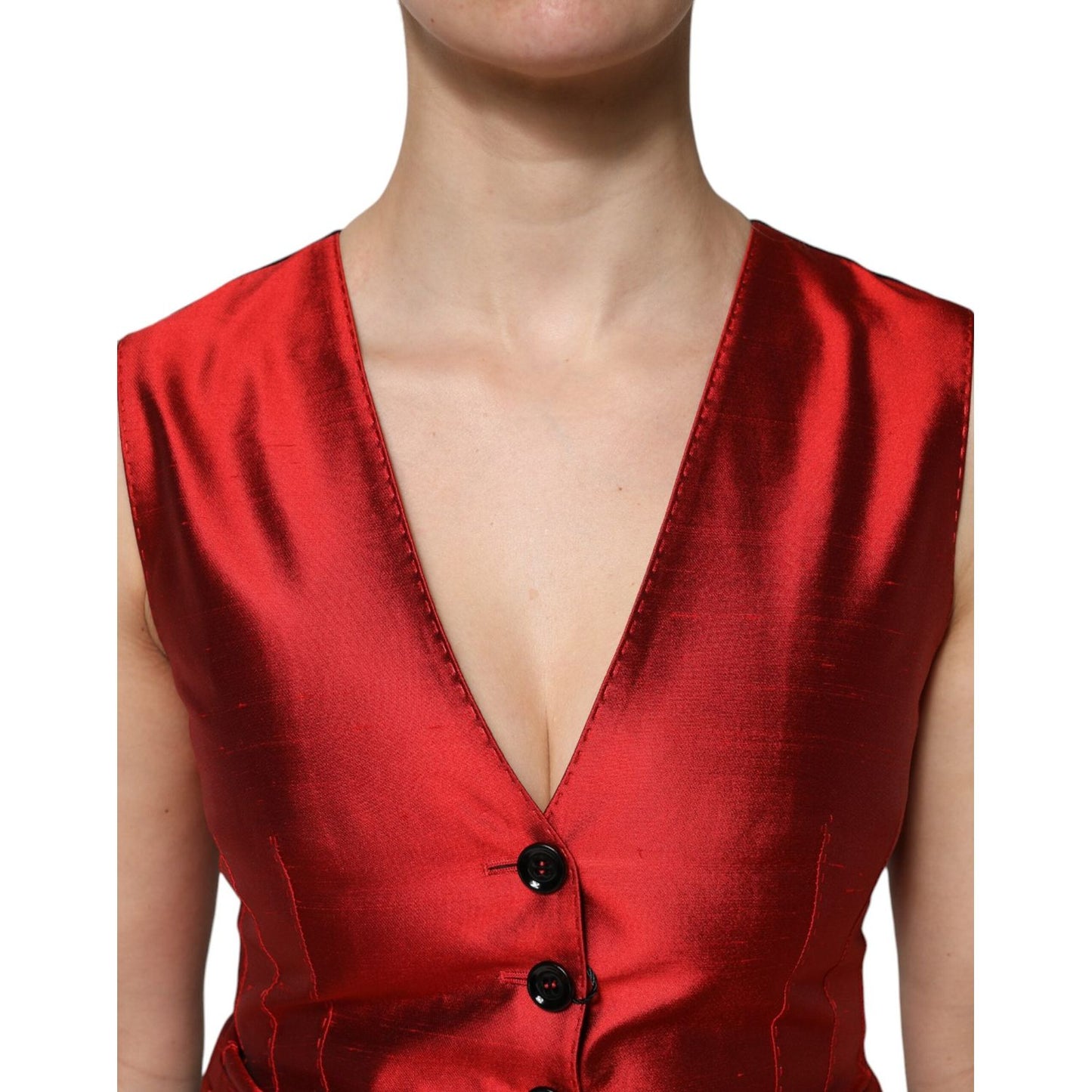 Dolce & Gabbana Red Black Button Down Sleeveless Vest Top TSH906724-40
