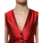 Dolce & Gabbana Red Black Button Down Sleeveless Vest Top TSH906724-40