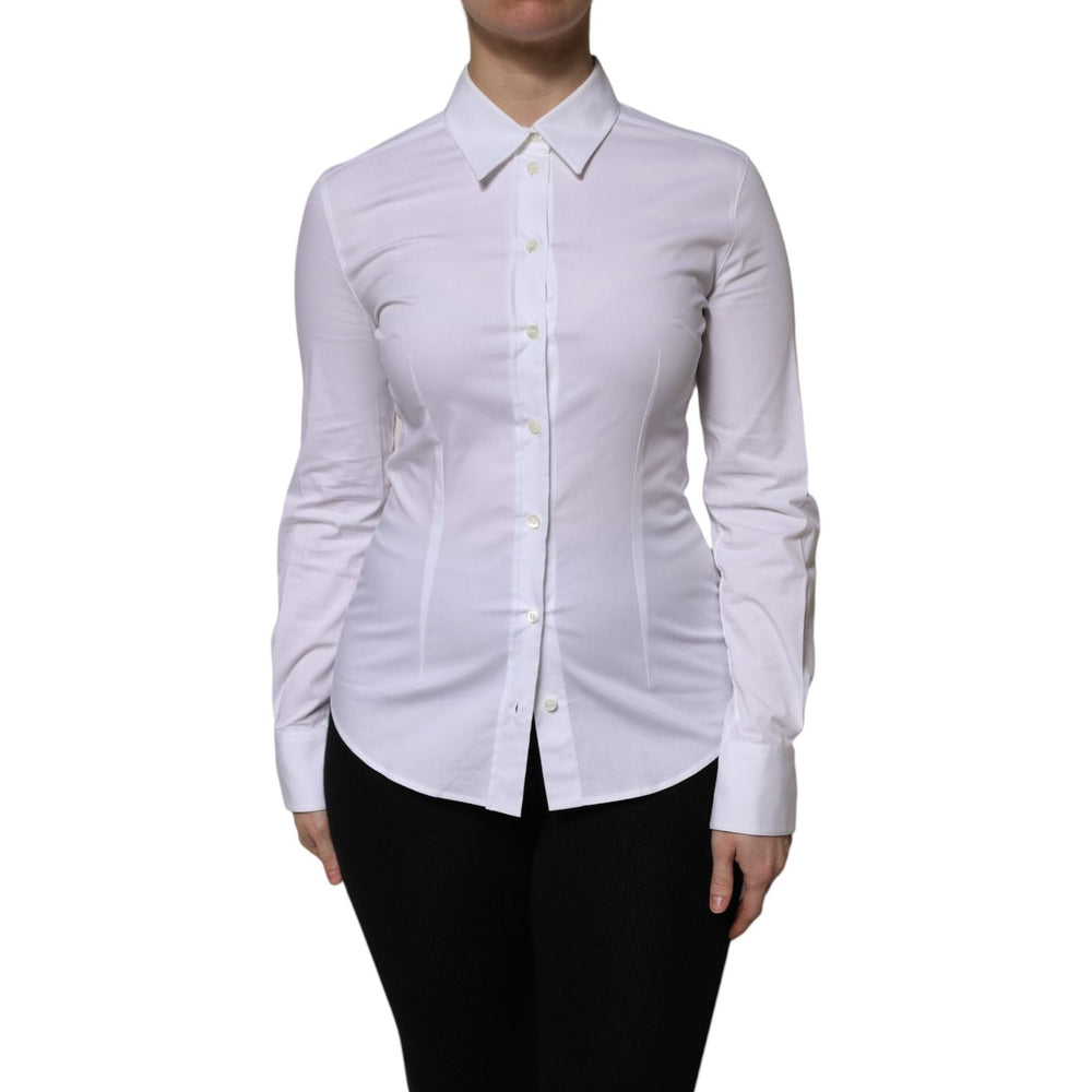 Dolce & Gabbana White Cotton Collared Long Sleeves Blouse Top TSH906744-40