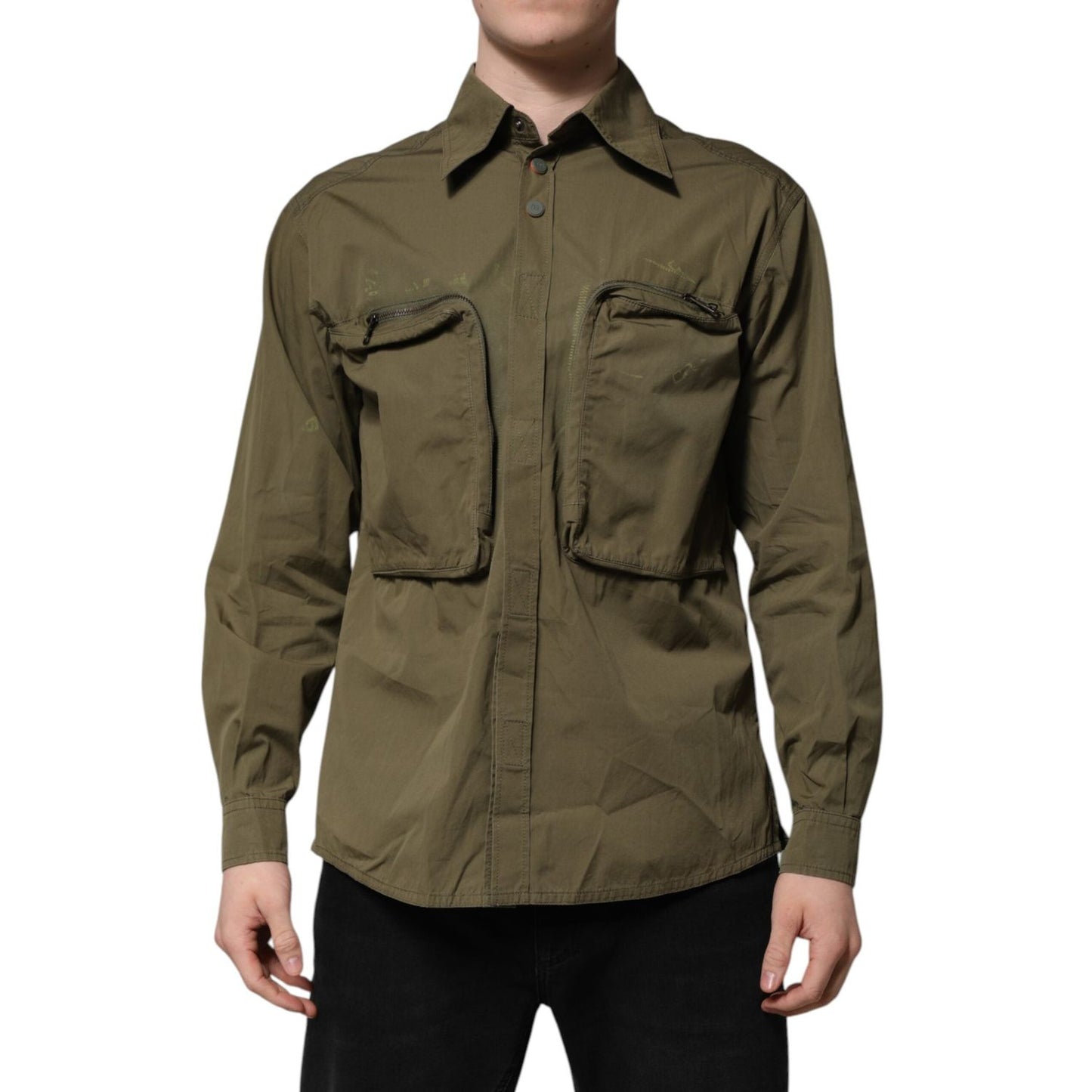 Dolce & Gabbana Army Green Button Down Long Sleeves Shirt TSH906758-37