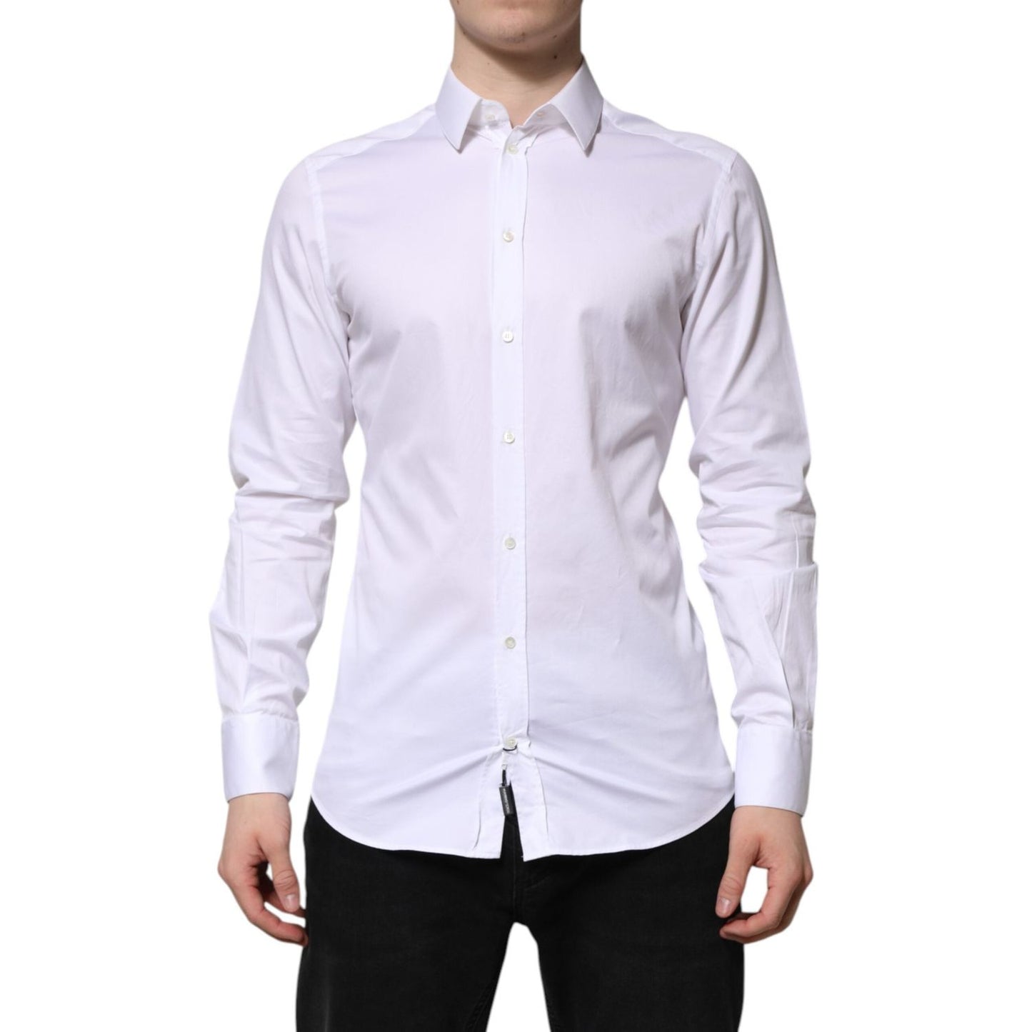 Dolce & Gabbana White Cotton GOLD Long Sleeve Men Dress Shirt TSH906932-39