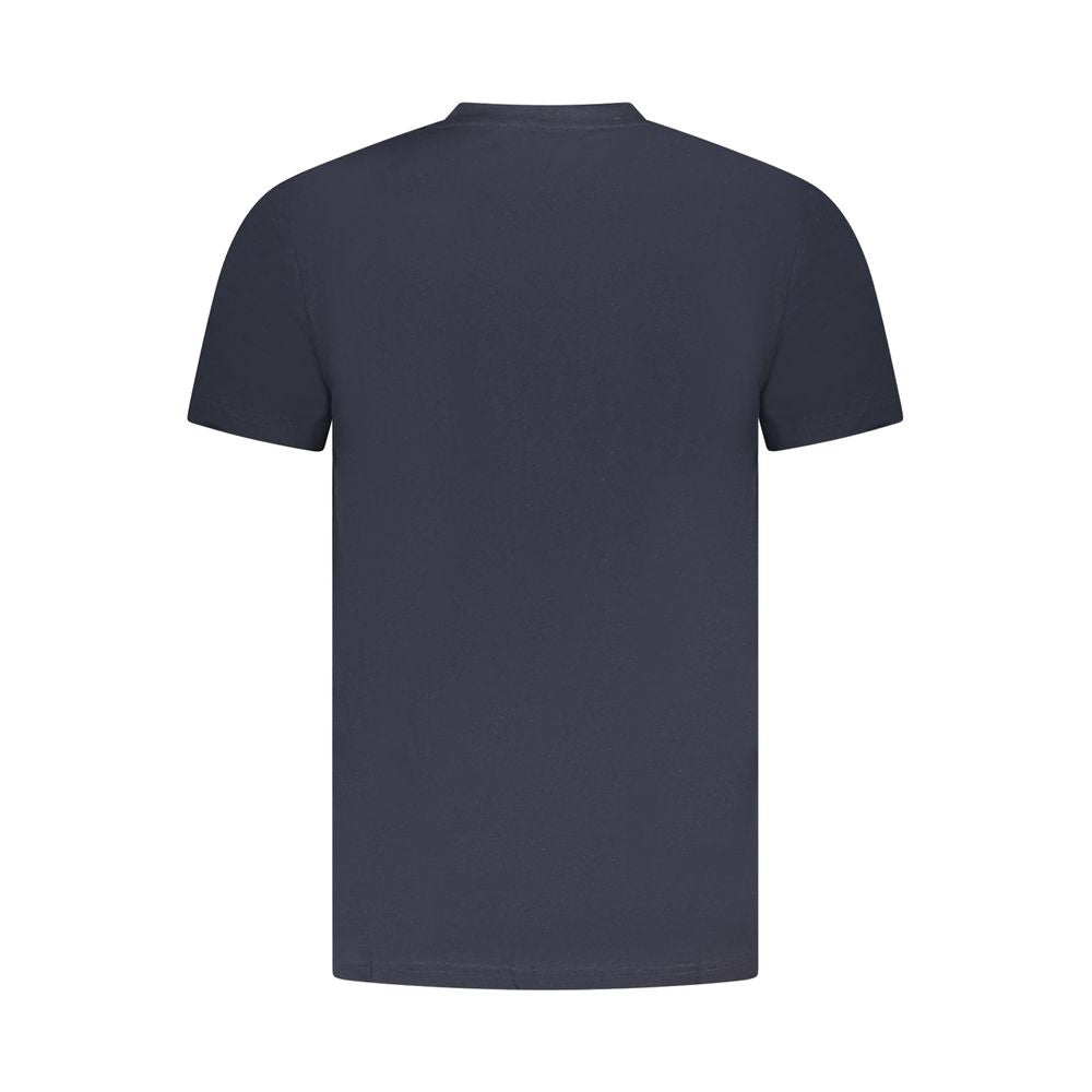 Back view of Cavalli Class Blue Cotton Men T-Shirt showcasing classic style and casual comfort.